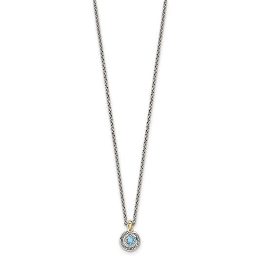 Shey Couture Sterling Silver Antiqued with 14k Accent Light Swiss Blue Topaz 18 inch Necklace QTC1802