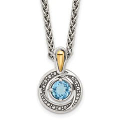 Shey Couture Sterling Silver Antiqued with 14k Accent Light Swiss Blue Topaz 18 inch Necklace QTC1802