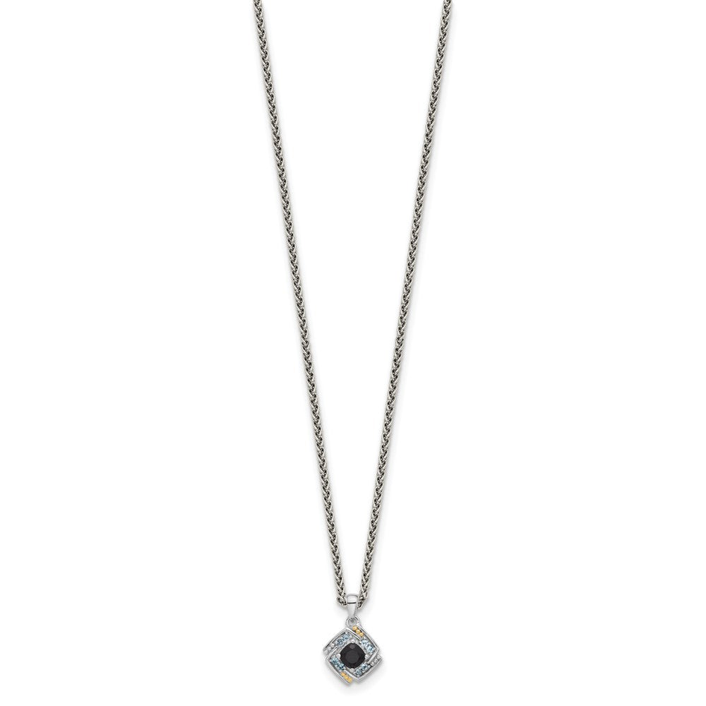 Shey Couture Sterling Silver Rhodium-plated with 14k Accent .49 Onyx and .16 Swiss Blue Topaz 18 inch Necklace QTC1804
