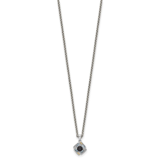 Shey Couture Sterling Silver Rhodium-plated with 14k Accent .49 Onyx and .16 Swiss Blue Topaz 18 inch Necklace QTC1804