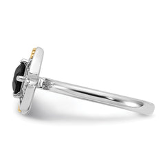 Shey Couture Sterling Silver Rhodium-plated with 14k Accent .50 Onyx and .16 Swiss Blue Topaz Ring