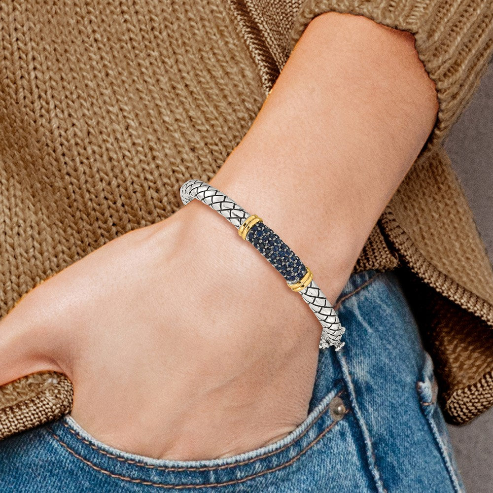 Shey Couture Sterling Silver Rhodium-plated with 14k Accent Sapphire Bangle Bracelet QTC1813