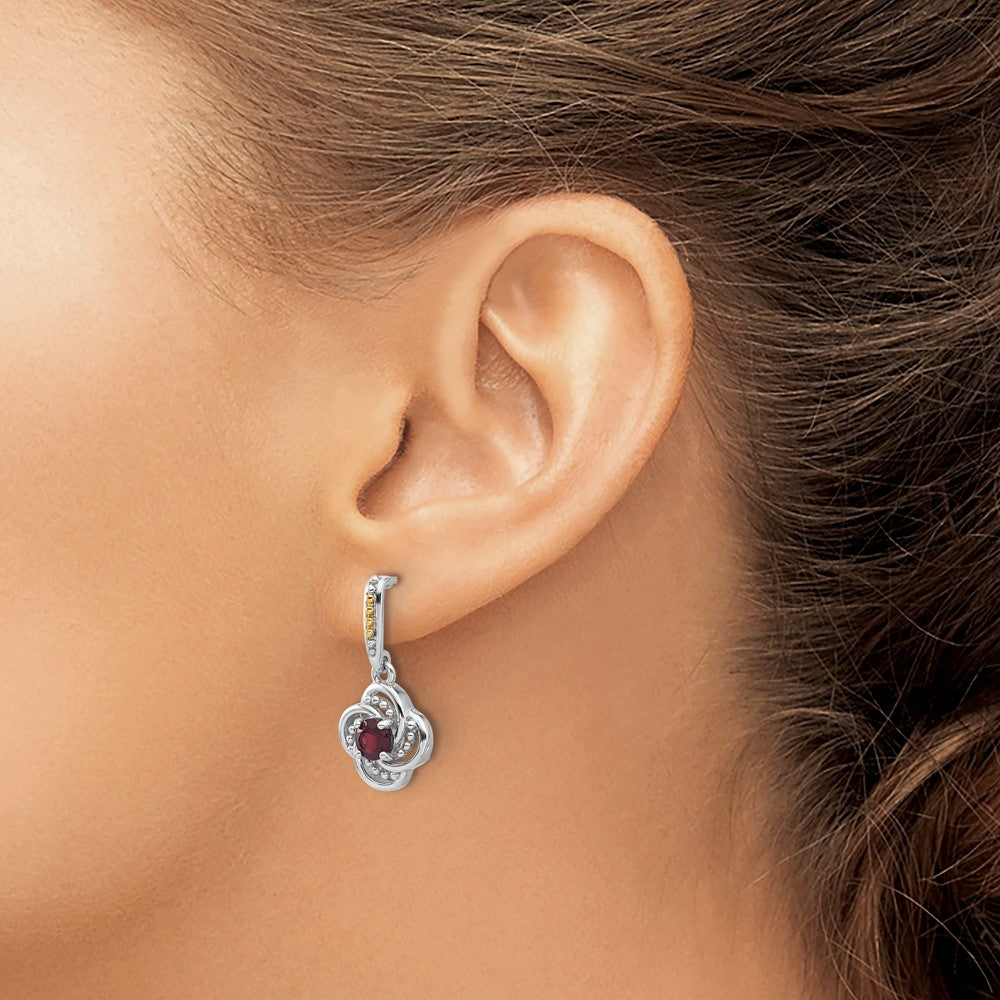 QTC1822 Shey Couture Sterling Silver Rhodium-plated with 14k Accent Garnet Dangle Post Earrings