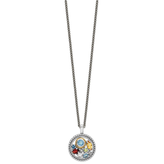 Shey Couture Sterling Silver Rhodium-plated with 14k Accent  .43 Citrine/.93 Swiss Blue Topaz/.14 Light Blue Topaz/.13 Peridot 18 inch Necklace QTC1826