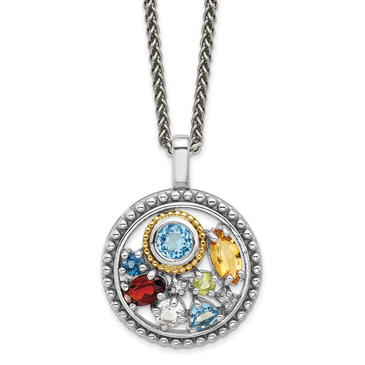 Shey Couture Sterling Silver Rhodium-plated with 14k Accent  .43 Citrine/.93 Swiss Blue Topaz/.14 Light Blue Topaz/.13 Peridot 18 inch Necklace QTC1826