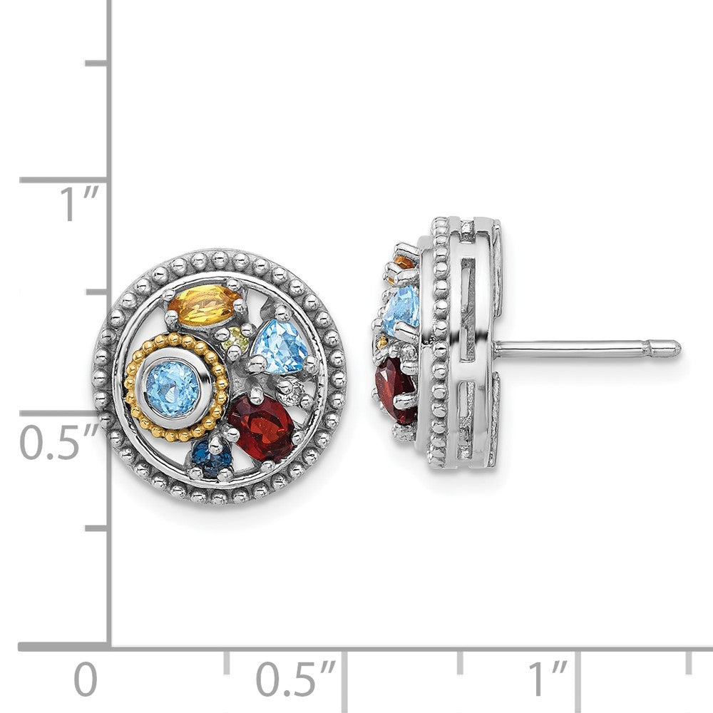 QTC1827 Shey Couture Sterling Silver Rh-plated w/14k Accent .10 Light and .55Swiss Blue Topaz/.52Garnet/.19Citrine/.02Peridot/.06White Topaz Earrings