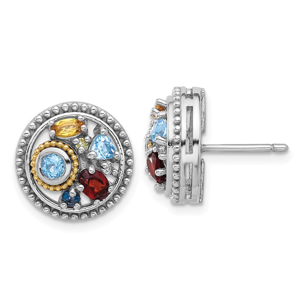 QTC1827 Shey Couture Sterling Silver Rh-plated w/14k Accent .10 Light and .55Swiss Blue Topaz/.52Garnet/.19Citrine/.02Peridot/.06White Topaz Earrings