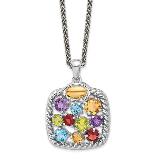 Shey Couture Sterling Silver Rhodium-plated with 14k Accent  .9 Citrine/.77 Amethyst/.84 Swiss Blue Topaz/.83 Peridot 18 inch Necklace QTC1831