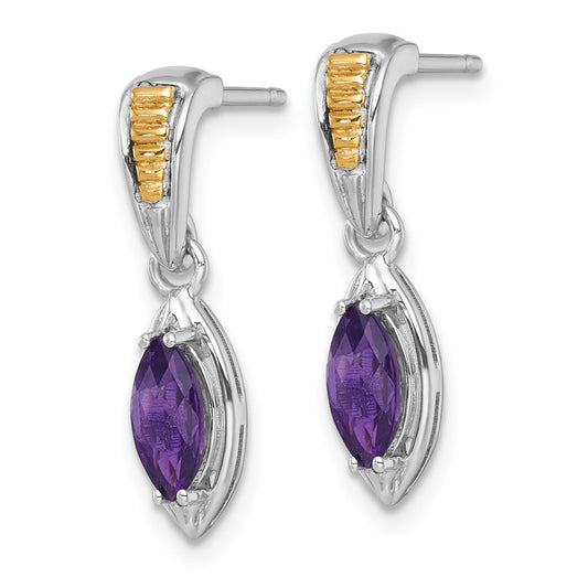 QTC1833 Shey Couture Sterling Silver Rhodium-plated with 14k Accent Marquise Amethyst Post Dangle Earrings