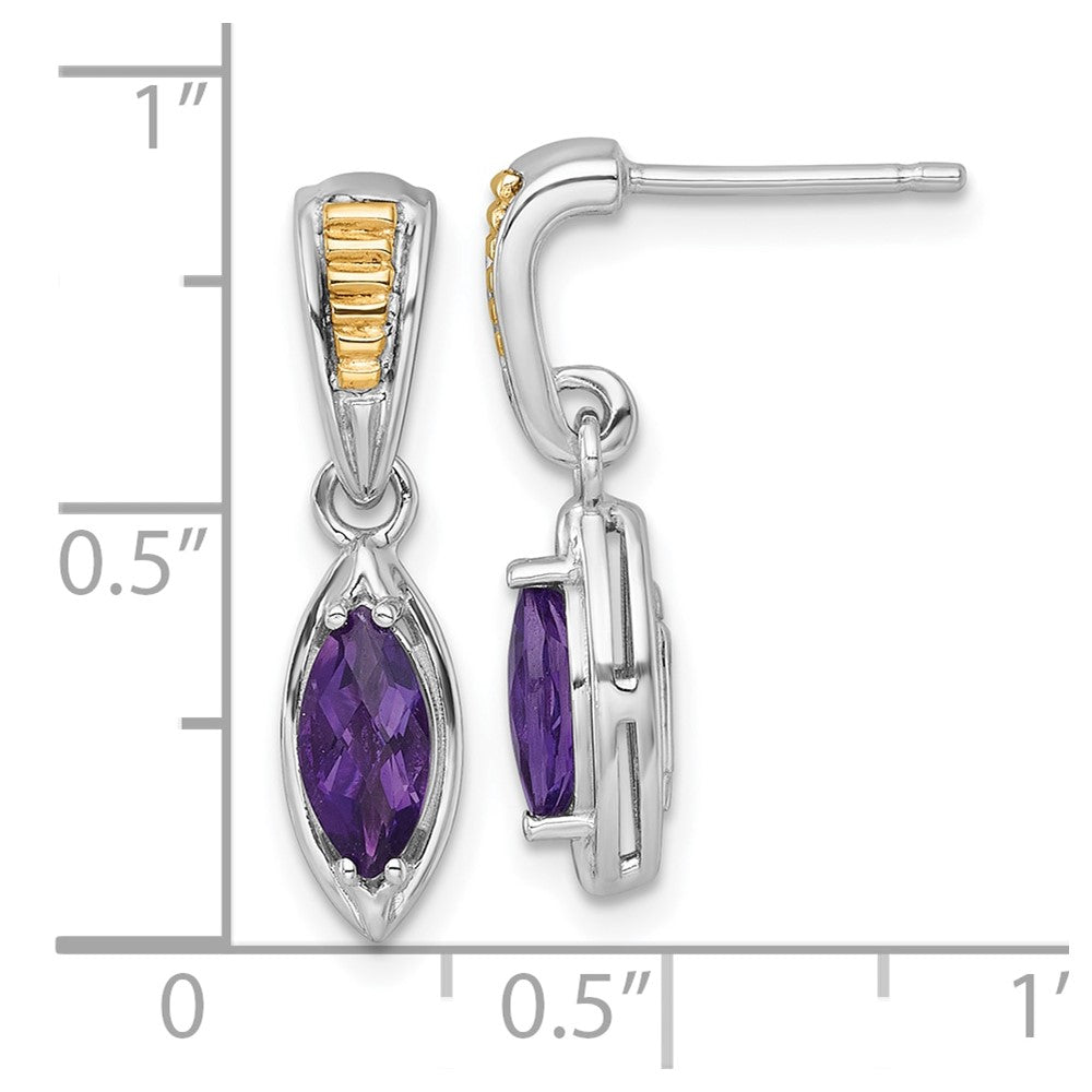 QTC1833 Shey Couture Sterling Silver Rhodium-plated with 14k Accent Marquise Amethyst Post Dangle Earrings