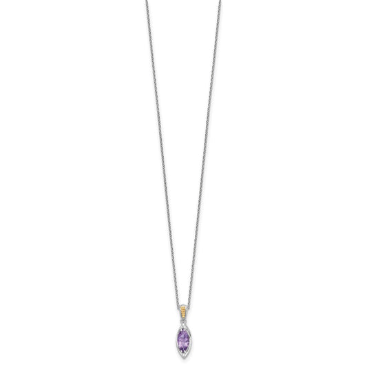 Shey Couture Sterling Silver Rhodium-plated with 14k Accent Marquise Amethyst Navette 18 inch with 2 inch Extension Necklace QTC1834