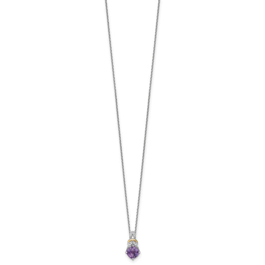 Shey Couture Sterling Silver Rhodium-plated w/14k Accent Checker-cut Cushion Amethyst and .04ct Diamond 18 inch with 2 inch Extension Necklace QTC1836