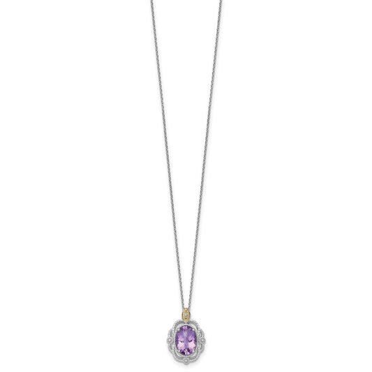 Shey Couture Sterling Silver Rhodium-plated with 14k Accent Oval Amethyst 18 inch with 2 inch Extension Vintage Necklace QTC1837