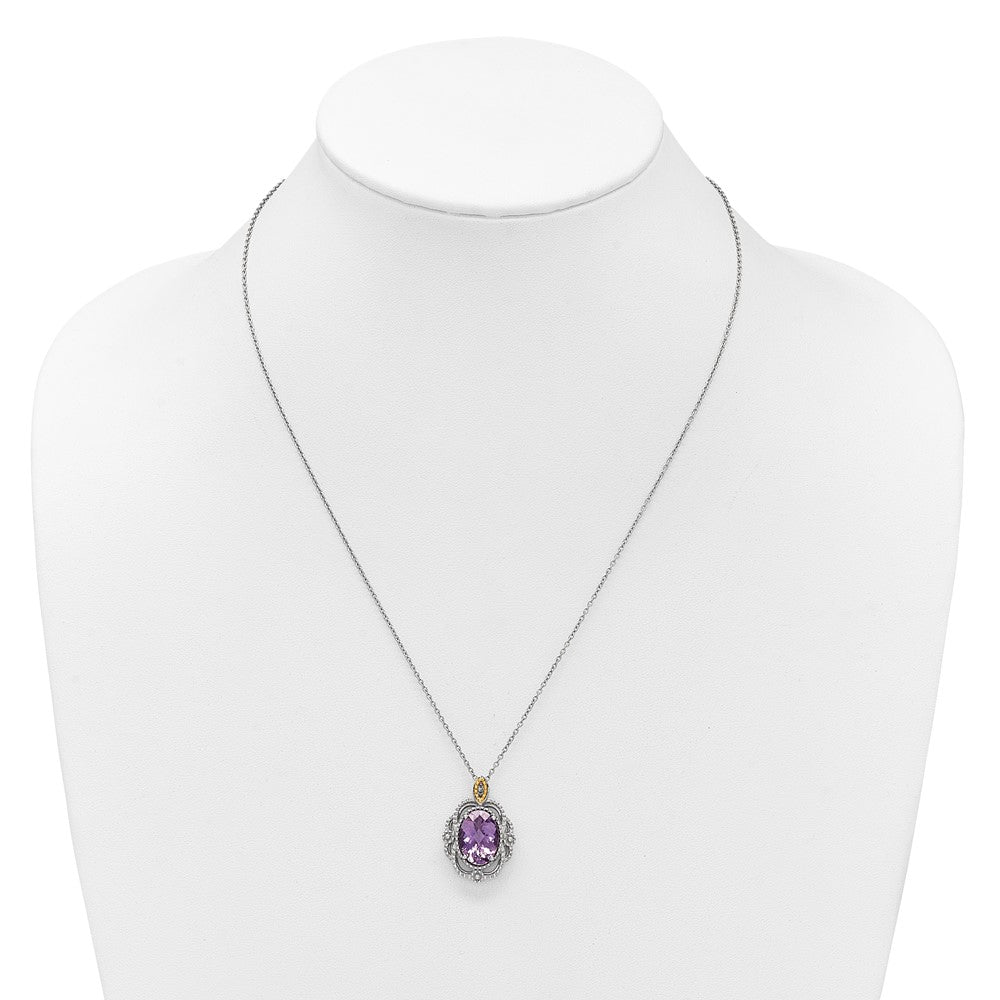 Shey Couture Sterling Silver Rhodium-plated with 14k Accent Oval Amethyst 18 inch with 2 inch Extension Vintage Necklace QTC1837