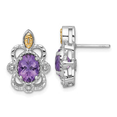 QTC1838 Shey Couture Sterling Silver Rhodium-plated with 14k Accent Oval Amethyst Vintage Post Earrings