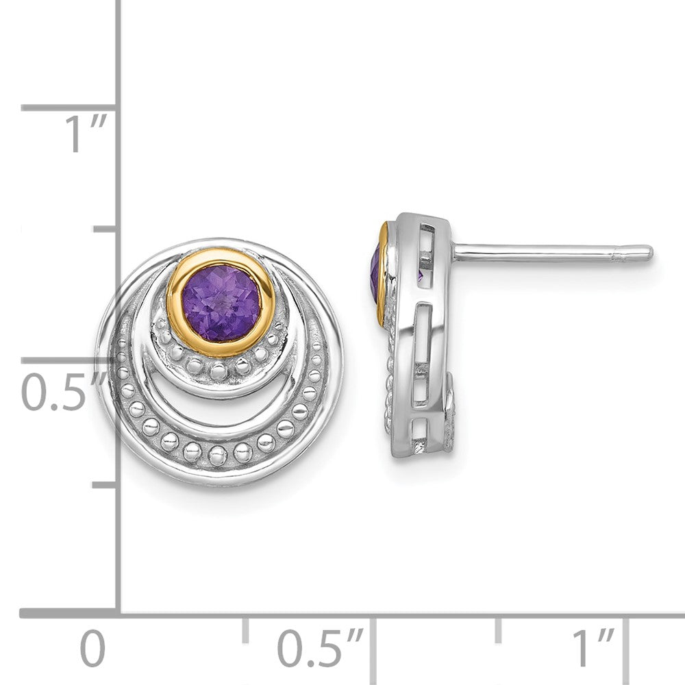 QTC1839 Shey Couture Sterling Silver Rhodium-plated with 14k Accent Round Amethyst Swirl Circle Post Earrings