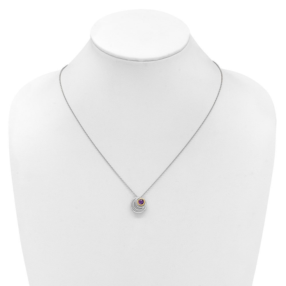 Shey Couture Sterling Silver Rhodium-plated with 14k Accent Round Amethyst Swirl Circle 18 inch with 2 inch Extension Necklace QTC1840
