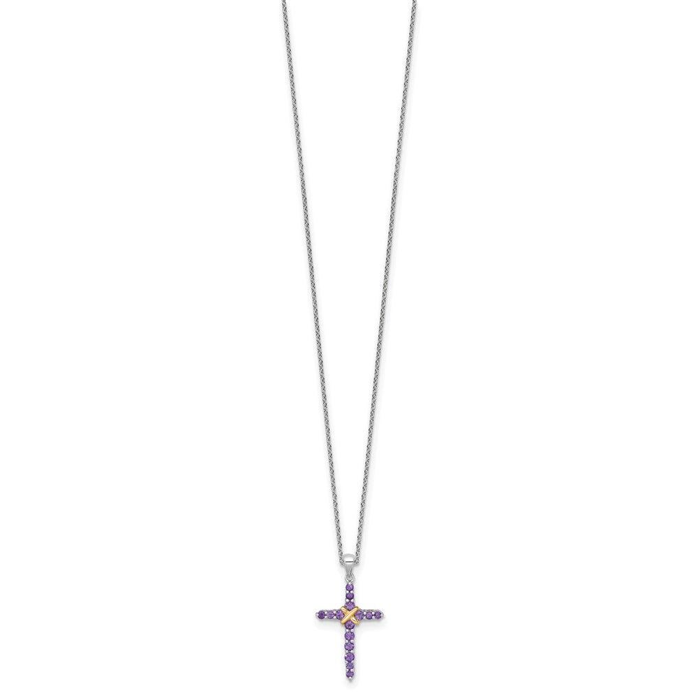 Shey Couture Sterling Silver Rhodium-plated with 14k -X- Accent Round Amethyst Cross 18 inch with 2 inch Extension Necklace QTC1842