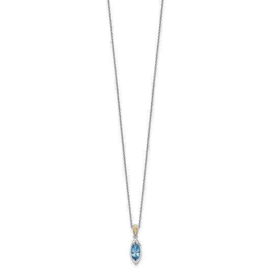 Shey Couture Sterling Silver Rhodium-plated with 14k Accent Marquise London Blue Topaz Navette 18 inch with 2 inch Extension Necklace QTC1846