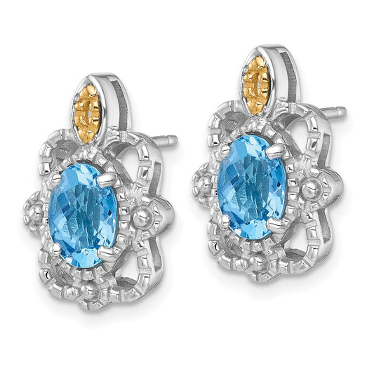 QTC1848 Shey Couture Sterling Silver Rhodium-plated with 14k Accent Oval Light Swiss Blue Topaz Vintage Post Earrings