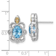 QTC1848 Shey Couture Sterling Silver Rhodium-plated with 14k Accent Oval Light Swiss Blue Topaz Vintage Post Earrings