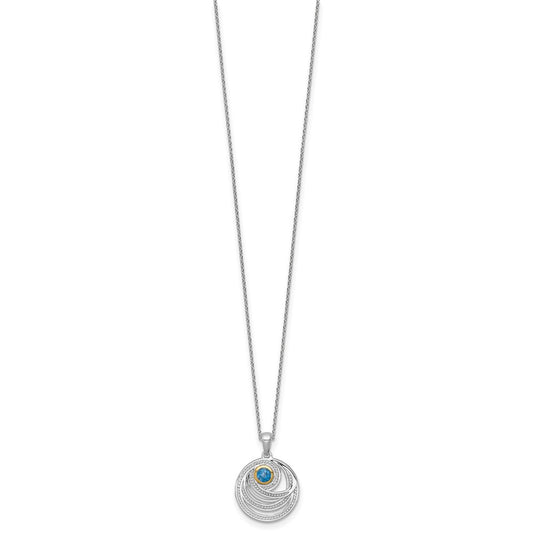Shey Couture Sterling Silver Rhodium-plated with 14k Accent Round London Blue Topaz Swirl Circle 18 inch with 2 inch Extension Necklace QTC1850