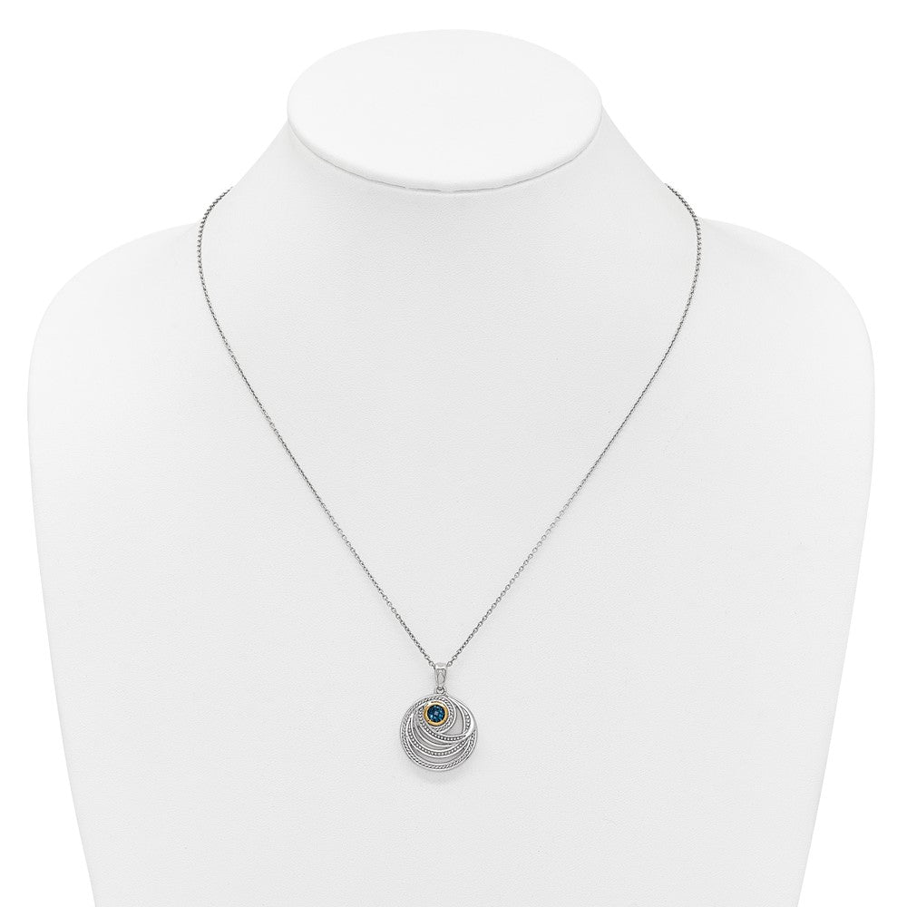 Shey Couture Sterling Silver Rhodium-plated with 14k Accent Round London Blue Topaz Swirl Circle 18 inch with 2 inch Extension Necklace QTC1850