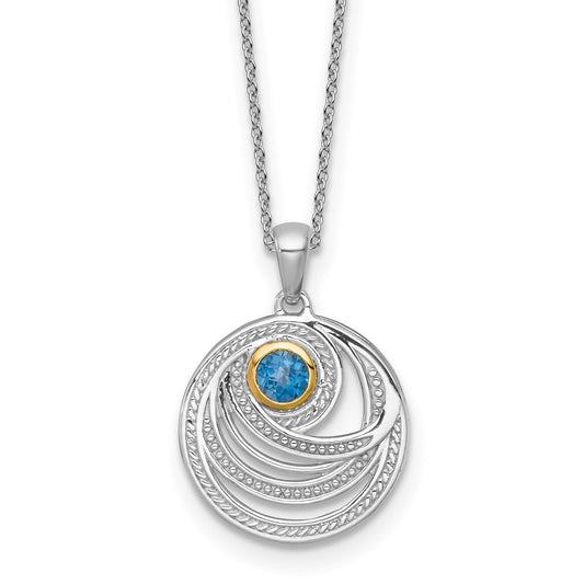 Shey Couture Sterling Silver Rhodium-plated with 14k Accent Round London Blue Topaz Swirl Circle 18 inch with 2 inch Extension Necklace QTC1850