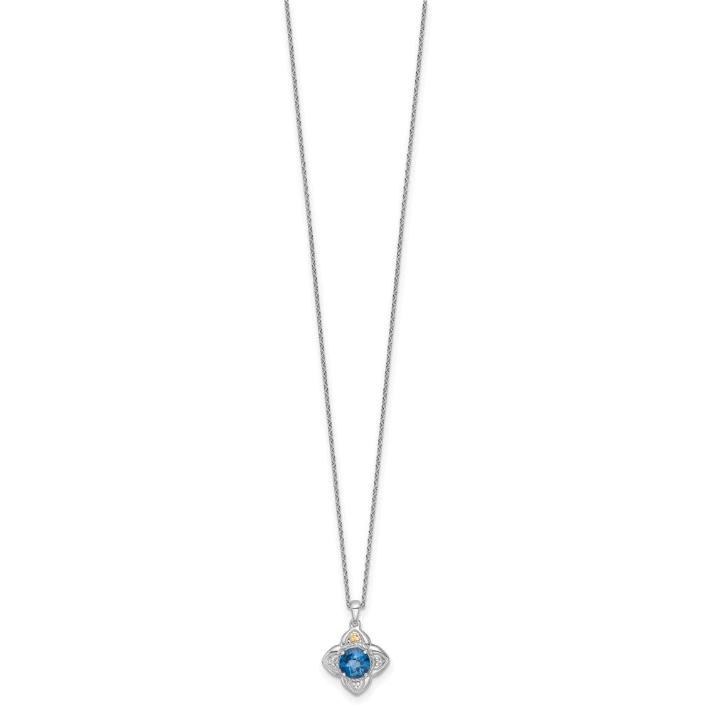 Shey Couture Sterling Silver Rhodium-plated with 14k Accent Round London Blue Topaz Flower 18 inch with 2 inch Extension Necklace QTC1853