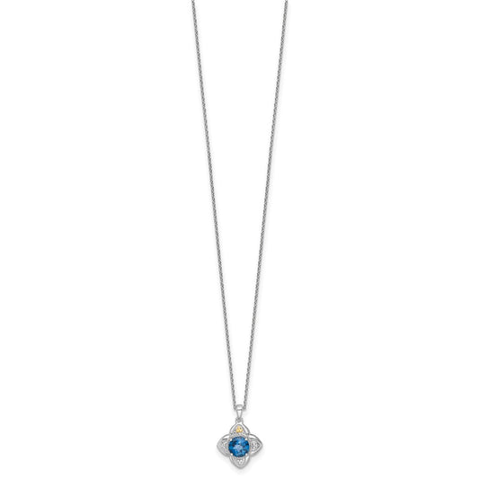 Shey Couture Sterling Silver Rhodium-plated with 14k Accent Round London Blue Topaz Flower 18 inch with 2 inch Extension Necklace QTC1853