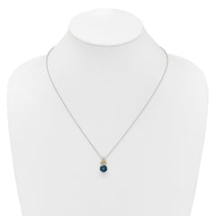 Shey Couture Sterling Silver Rhodium-plated with 14k Accent Checker Cushion London Blue Topaz .04ct. Diamond 18 inch w/2 inch Extension Necklace QTC1855