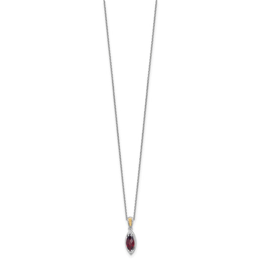Shey Couture Sterling Silver Rhodium-plated with 14k Accent Marquise Garnet Navette 18 inch with 2 inch Extension Necklace QTC1857