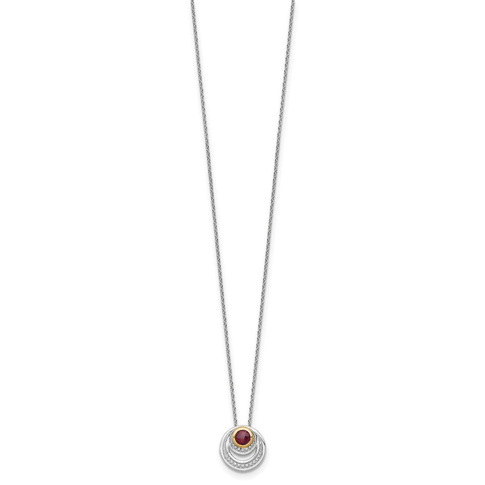 Shey Couture Sterling Silver Rhodium-plated with 14K Accent Round Garnet Swirl Circle 18 inch with 2 inch Extension Necklace QTC1859