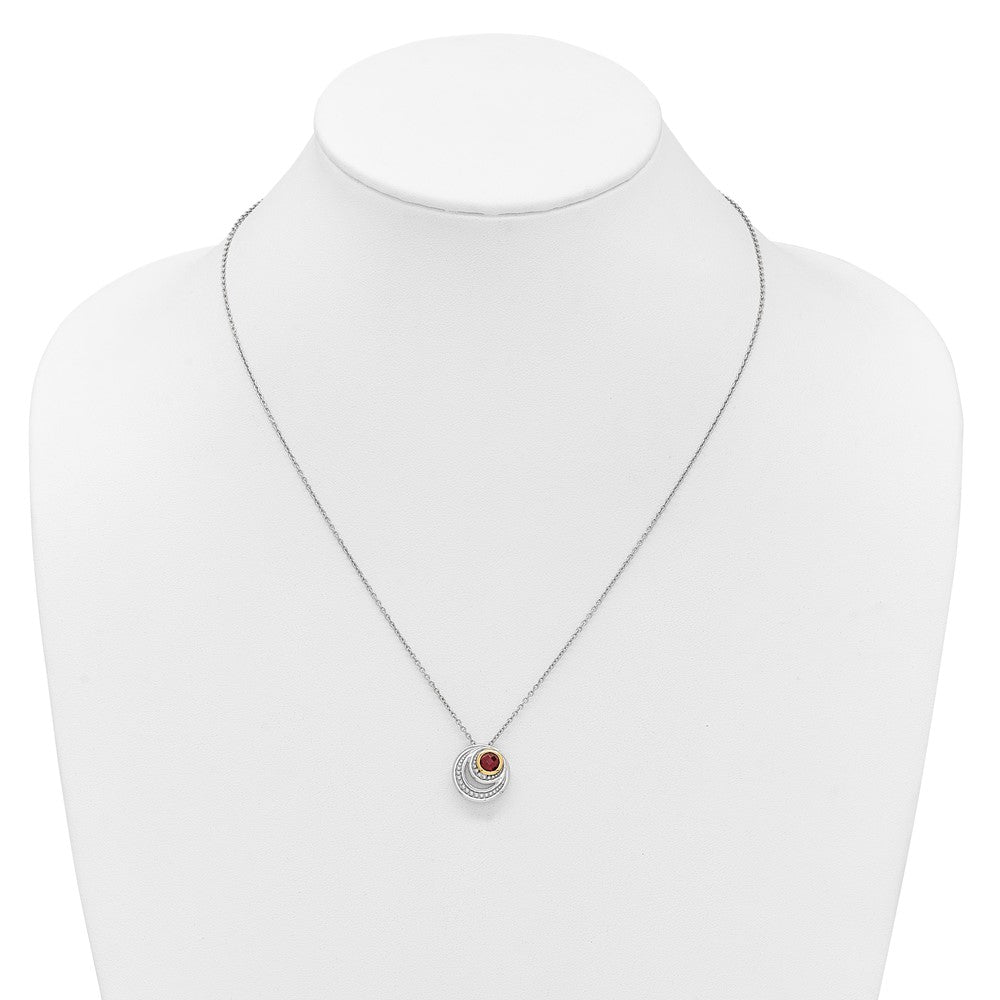 Shey Couture Sterling Silver Rhodium-plated with 14K Accent Round Garnet Swirl Circle 18 inch with 2 inch Extension Necklace QTC1859