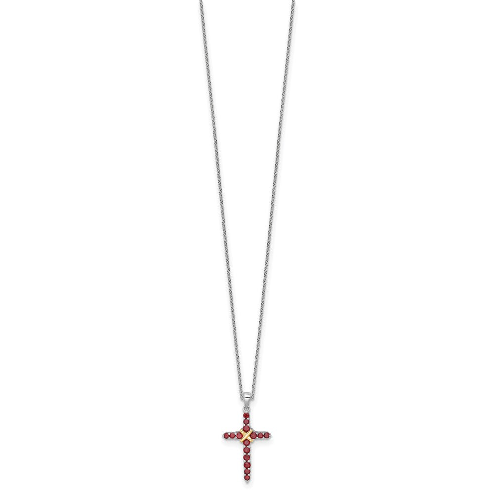 Shey Couture Sterling Silver Rhodium-plated with 14k -X- Accent Round Garnet Cross 18 inch with 2 inch Extension Necklace QTC1860