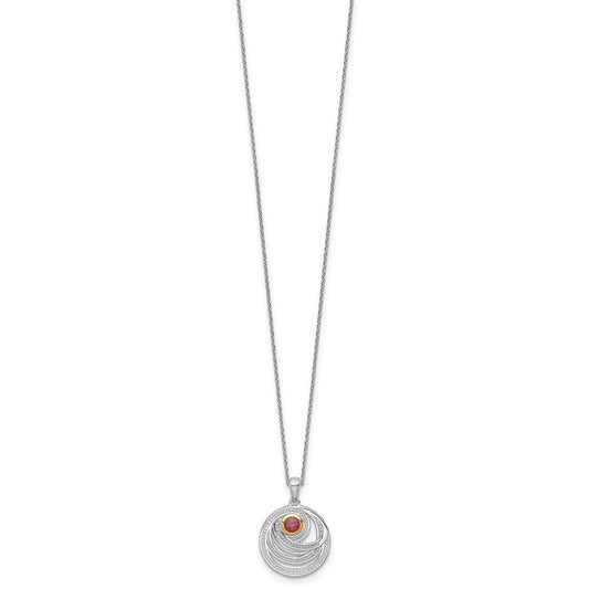 Shey Couture Sterling Silver Rhodium-plated with 14K Accent Round Garnet Swirl Circle 18 inch with 2 inch Extension Necklace QTC1861