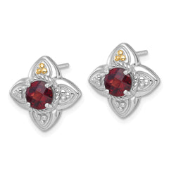 QTC1864 Shey Couture Sterling Silver Rhodium-plated with 14k Accent Round Garnet Flower Post Earrings