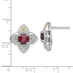 QTC1864 Shey Couture Sterling Silver Rhodium-plated with 14k Accent Round Garnet Flower Post Earrings