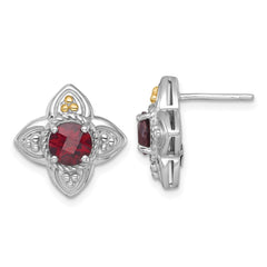 QTC1864 Shey Couture Sterling Silver Rhodium-plated with 14k Accent Round Garnet Flower Post Earrings