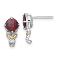 QTC1866 Shey Couture Sterling Silver Rhodium-plated with 14k Accent Checker-cut Cushion Garnet and .02ct. Diamond Post Earrings
