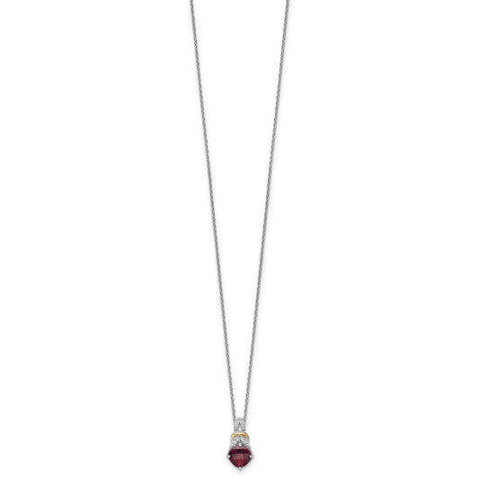 Shey Couture Sterling Silver Rhodium-plated with 14k Accent Checker Cushion Garnet and .04ct. Diamond 18 inch w/2 inch Extension Necklace QTC1867