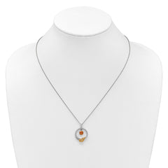 Shey Couture Sterling Silver Rhodium-plated Twisted Circle with 14k Leaf Accent Round Citrine Dangle 18 inch with 2 inch Extension Necklace QTC1868