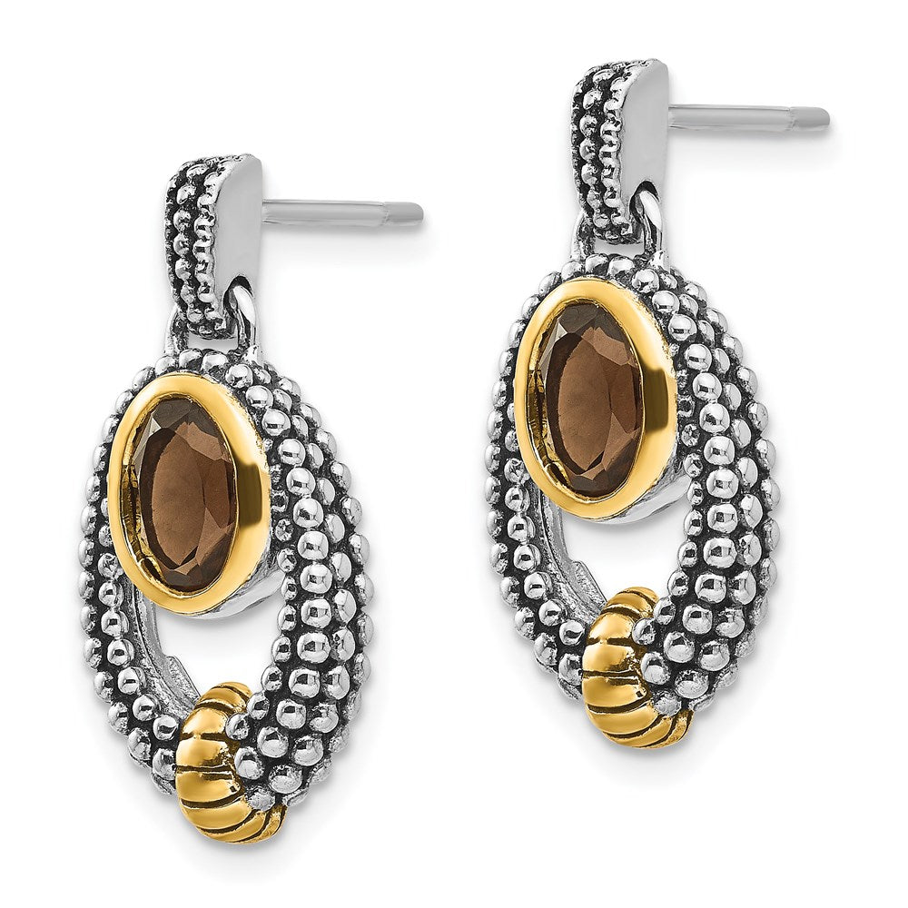 QTC19 Shey Couture Sterling Silver Gold-tone Flash Gold-plated Antiqued Oval Bezel Smoky Quartz Post Dangle Earrings