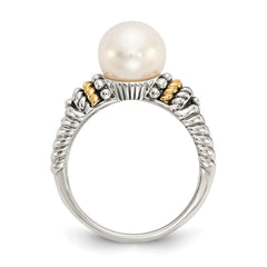 Shey Couture Sterling Silver with 14K Accent Antiqued 8mm Freshwater Cultured Pearl Ring