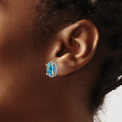QTC226 Shey Couture Sterling Silver with 14K Accent Antiqued Oval Swiss Blue Topaz Post Earrings