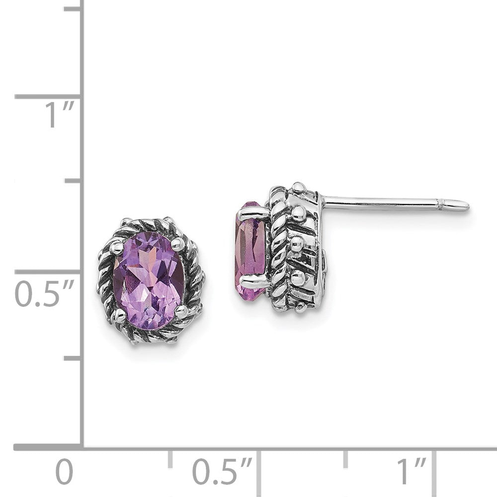 QTC274 Shey Couture Sterling Silver Antiqued Oval Amethyst Post Earrings