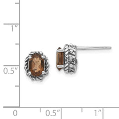 QTC277 Shey Couture Sterling Silver Antiqued Oval Smoky Quartz Post Earrings