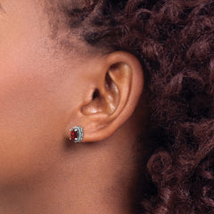 QTC278 Shey Couture Sterling Silver Antiqued Oval Garnet Post Earrings