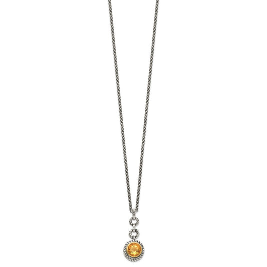 Shey Couture Sterling Silver Gold-tone Flash Gold-plated 18 Inch Antiqued Round Bezel Citrine Necklace QTC29