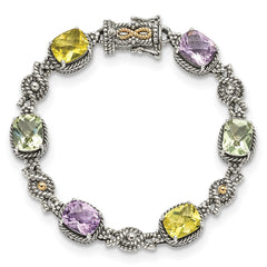 Shey Couture Sterling Silver with 14K Accent 7.25 Inch Antiqued Cushion 4.4Pink Quartz/4.4Green Quartz/4.4Lemon Quartz Bracelet QTC295